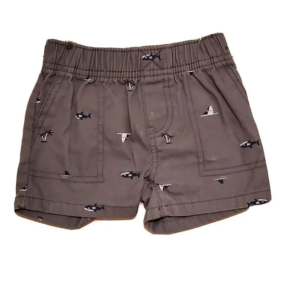 Carter's Shorts Infant 6 Mth Boy Gray Sharks Flat Front Elastic Waist Beach - Picture 1 of 2
